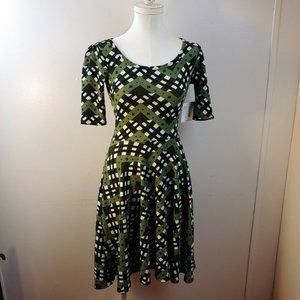 🎉 NWT‎ LuLaRoe Green Black Striped Nicole Dress XXS